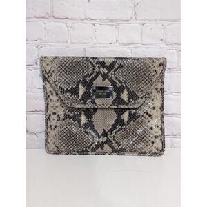 Michael Kors ipad Tablet Laptop Envelope clutch Snakeskin Print Black Tan 8 X 10
